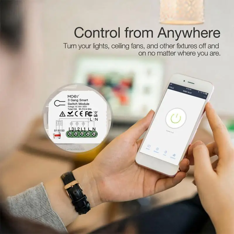 

Mini WiFi Smart Light Switch 3 Gang 1/2 Way Module Wireless Switch Module Hands-free Voice Remote Control For Alexa Google Home