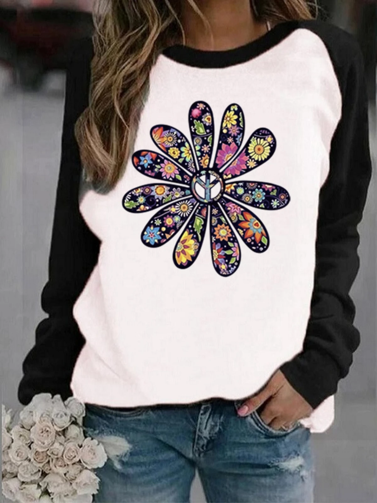 

Women Winter Color Block Printing Pullover Sweatshirt for Casual Style