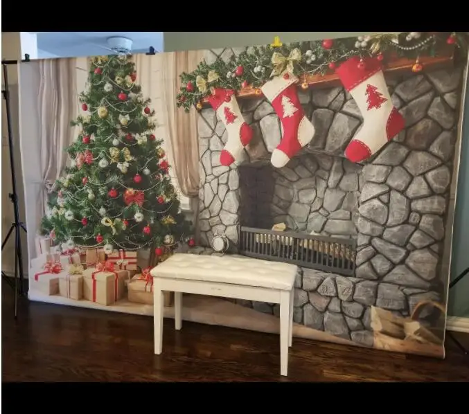 

Fireplace Socks Decor Christmas Photography Backdrops for Photo studio Backgrounds for Children Party Photo Shooting