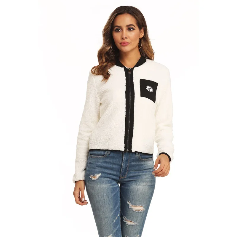 Осень и зима 2019 Женская куртка плюшевая однотонная с перекрестными краями в