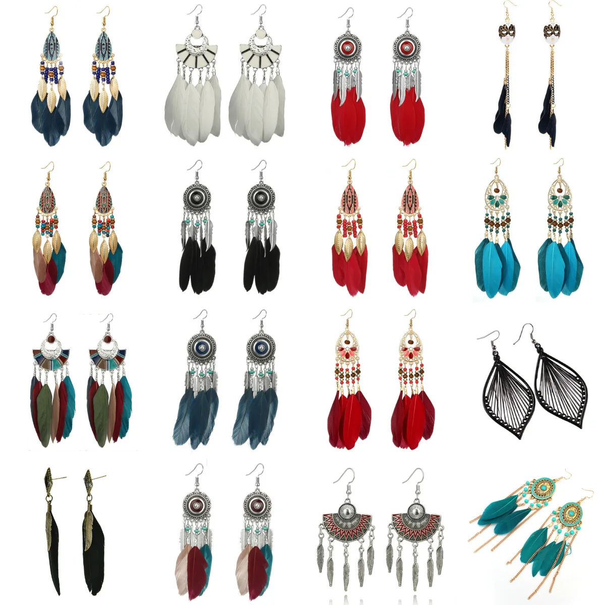 Винтажные этнические разноцветные висячие серьги с перьями для женщин женские