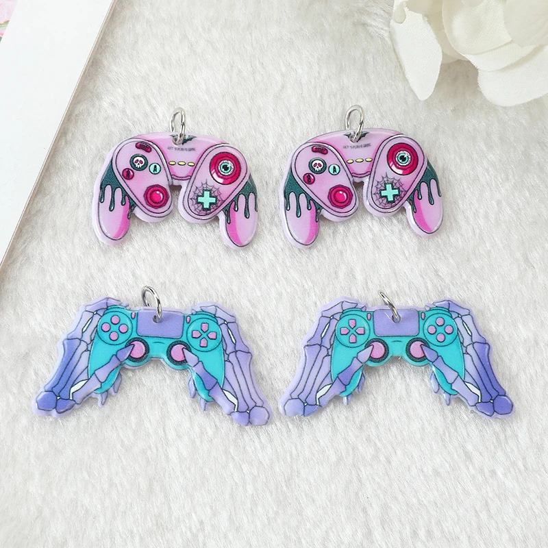 

10Pcs Pastel Goth Skeleton Hands Controller Charms Spooky Creative Acrylic Game Pendant For Earring Necklace Diy Making