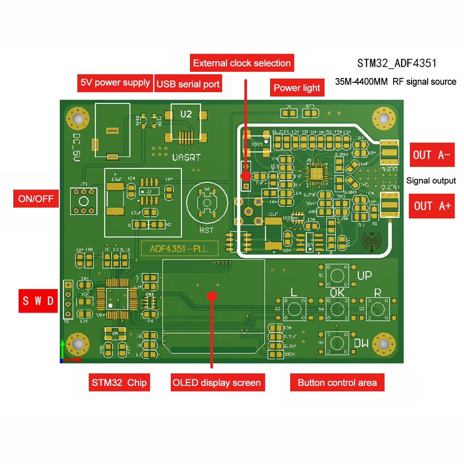 

Signal Generator Module 35M-4.4GHz RF Signal Source Frequency Synthesizer ADF4351 Development Board Signal Source Board