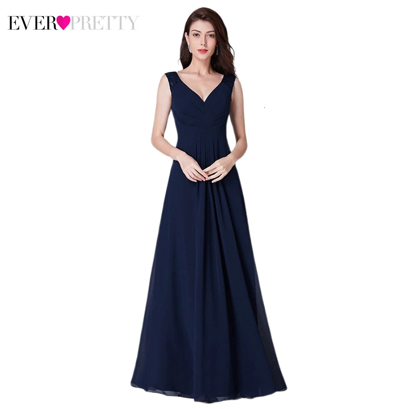 Простые шифоновые платья для выпускного вечера Ever Pretty A-Line с v-образным вырезом и рюшами без рукавов, изящный, темно-синий вечерний наряд Jurken
