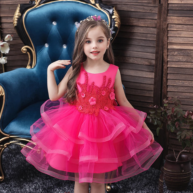 

Princess Flower Girl Dress Summer Tutu Wedding Birthday Party Kids Dresses For Girls Children's Teenager Prom Red New 2021