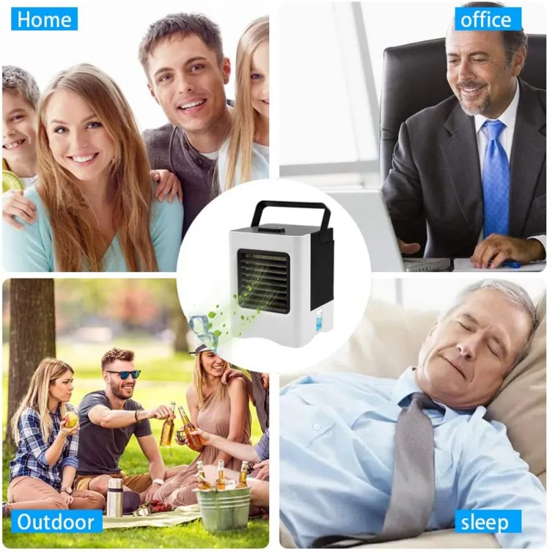 

USB Air Cooler Fan Air Conditioner Fan 4 In 1 Mini Purifier Humidifier With LED Lights Recharge Home Desktop Fans Car Electronic