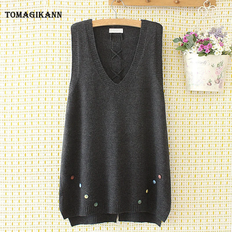 Свитер без рукавов женский жилет с разноцветными пуговицами и перекрестной