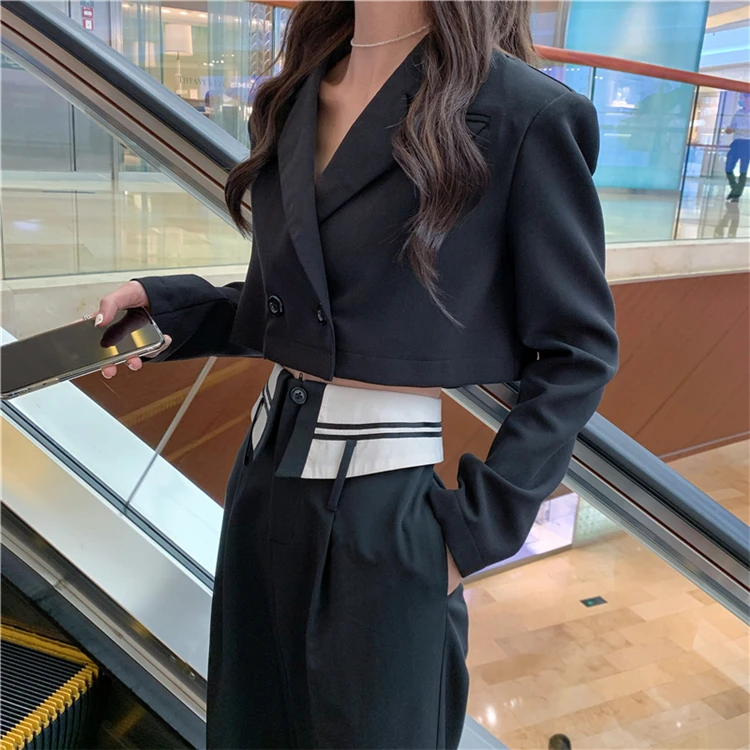 Костюм женский короткий с длинным рукавом пиджак модный дизайнерский костюм из