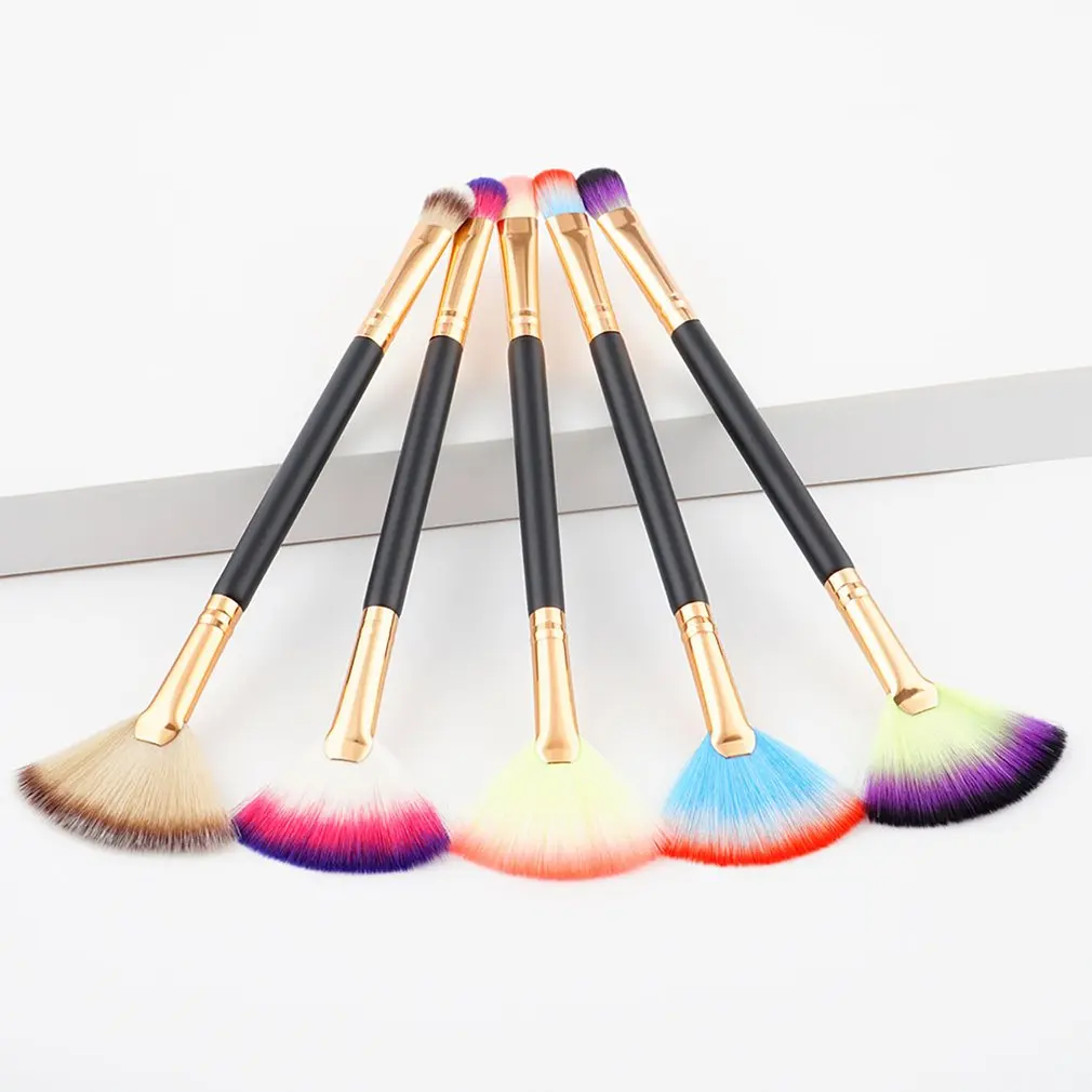 2 в 1 Кисть для макияжа форме веера домашние тени век пудра лица румяна щек