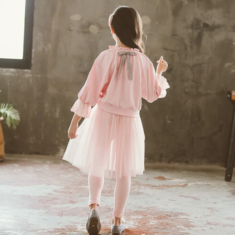 Комплект для девочек подростков милый топ с расклешенными рукавами и юбка