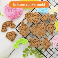 mold of baking unicorn pony rainbow cartoon biscuit mold household 3d three dimensional press diy cake cookie cutter baking tool