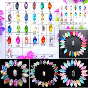 Стеклянный кристалл, серебряный зажим, 8 размеров, красивые цвета, конский глаз, в форме маркизы, для пришивания стразы, бусины, Аппликации, сделай сам