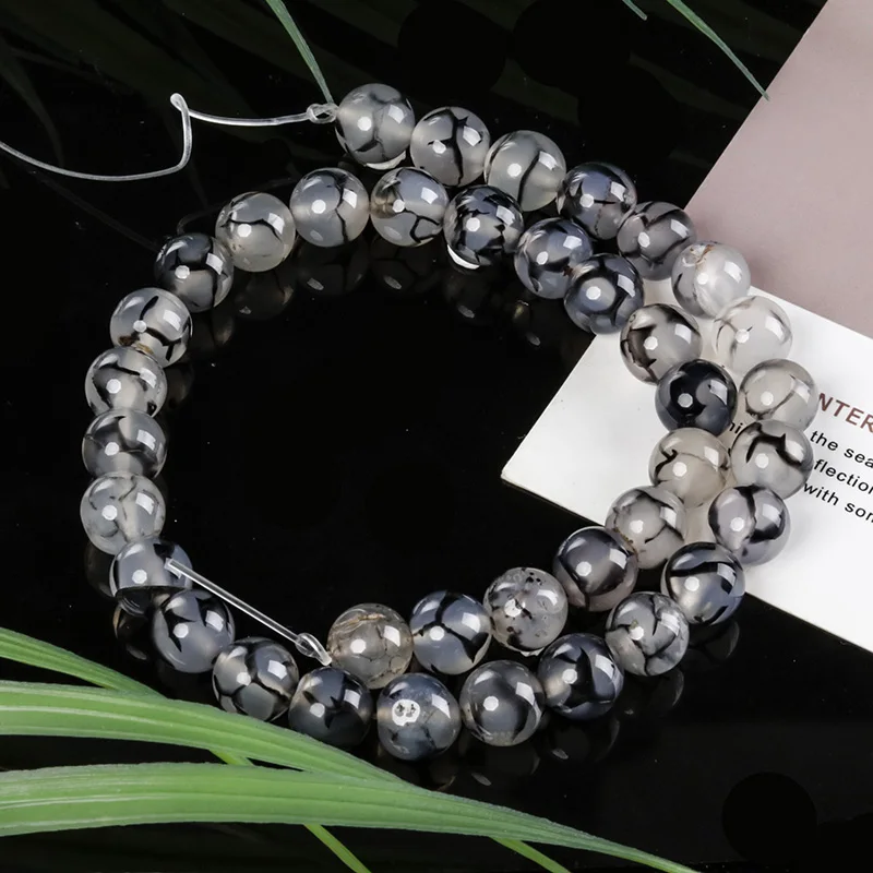 

Fashion Design 4/6/8/10MM Natural Dragon Veins Agates Beads Black And White Lines Stone Loose Beads for DIY Bracelet Necklace