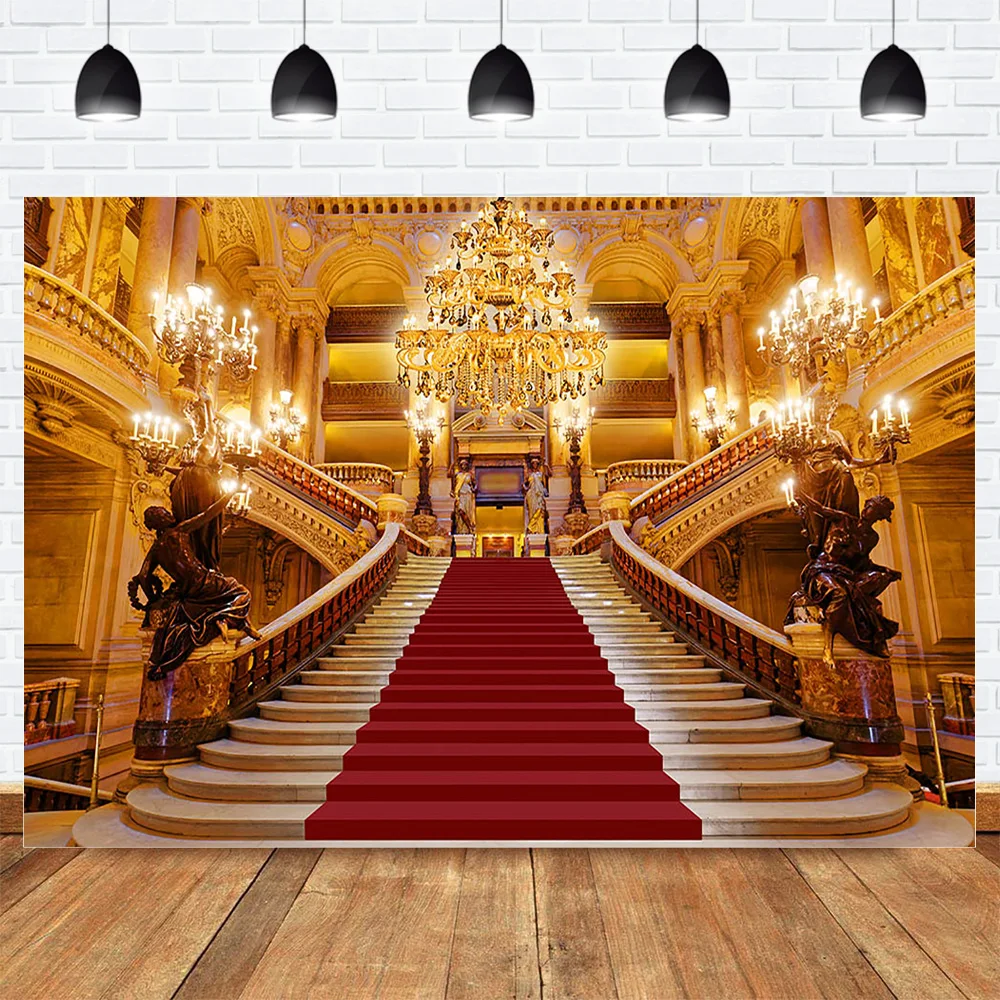 Fondo de fotografía de Castillo de palacio de dibujos animados para estudio fotográfico, alfombra roja de palacio con purpurina dorada, Fondo para sesión fotográfica de recién nacido