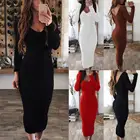 Прямая поставка, женское однотонное Ребристое трикотажное облегающее платье с открытой спиной и V-образным вырезом