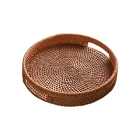 2021 new rattan snack storage tray round basket hand woven decor bread fruit food display