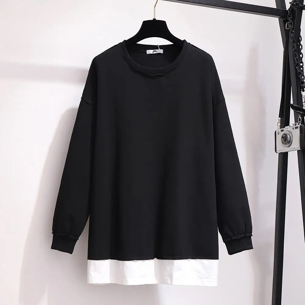 2XL-6XL плюс размер Осенняя Женская толстовка хлопок Повседневный длинный рукав пэчворк пуловер 5XL большой размер зимний свитер Топы