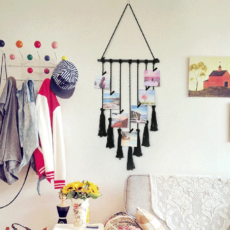 

Hanging Photo Display Macrame with Tassel Photo Display Holder with Clips Home Wall Art Decor Stock Home & Garden