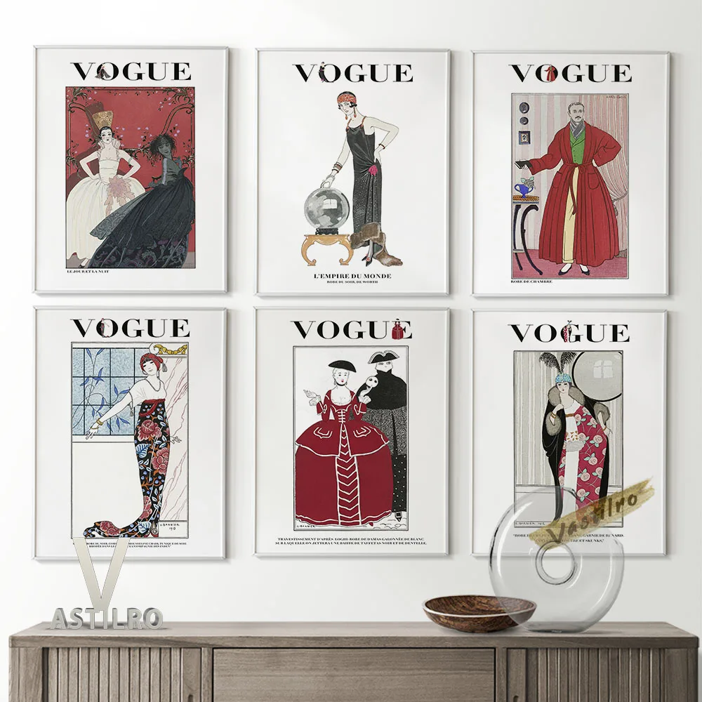 

George Barbier Vogue Vintage Prints Poster Haute Couture Fashionable Dress Design Illustration Retro Canvas Painting Wall Decor