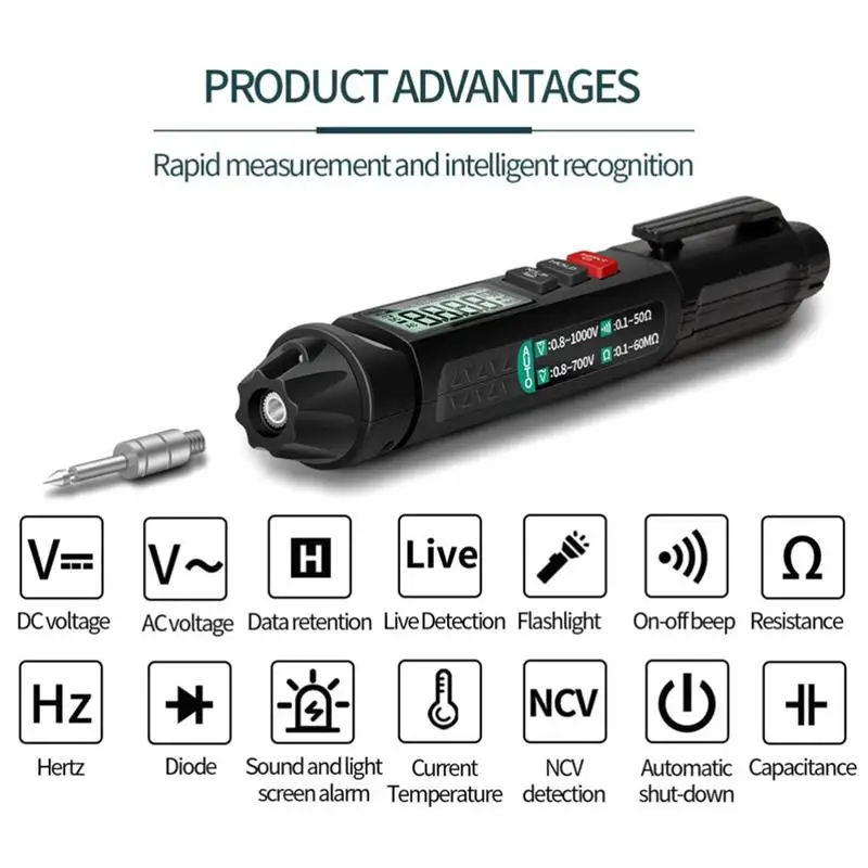 

A3008 Digital Multimeter 6000 Counts Auto-Ranging Voltage Tester Portable High Precision Pen Type Digital Voltmeter Multimeter
