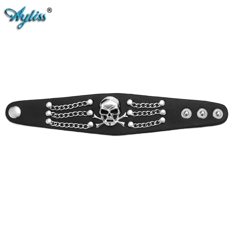 Ayliss из искусственной кожи в стиле панк браслет с черепом регулируемый 6 5 &quot 8&quot
