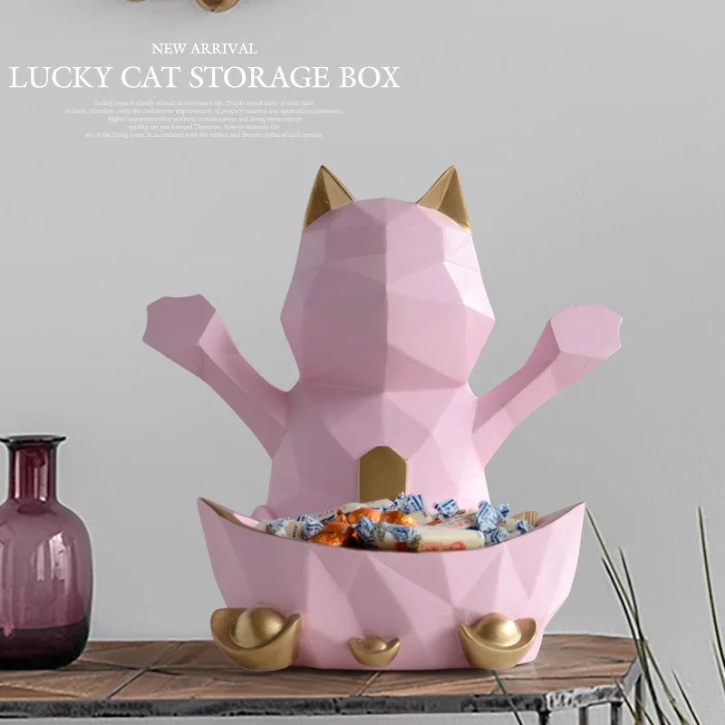 

Statue En Resin for Wedding Decoration Wall Storage Box for Candy Nut Geometric Lucky Cat Figurine Decorative Home Wall Decor