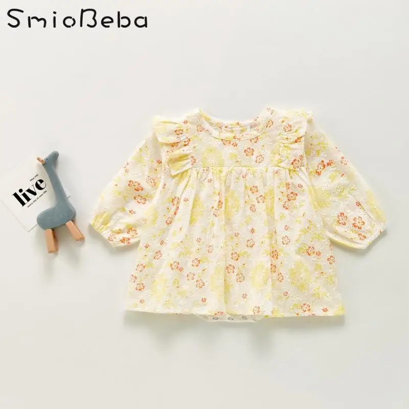 

Autumn 2021 Girls' Girls Full Printed Floral Rompers Dress One-piece Jumpsuits For Infants And Toddlers Ubranka Dla Niemowlat