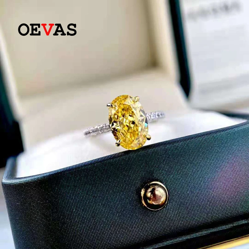 

OEVAS 100% Серебро 925 пробы 3,5 карат овальные желтые высокоуглеродистые кольца с бриллиантами для женщин сверкающие ювелирные изделия для сваде...
