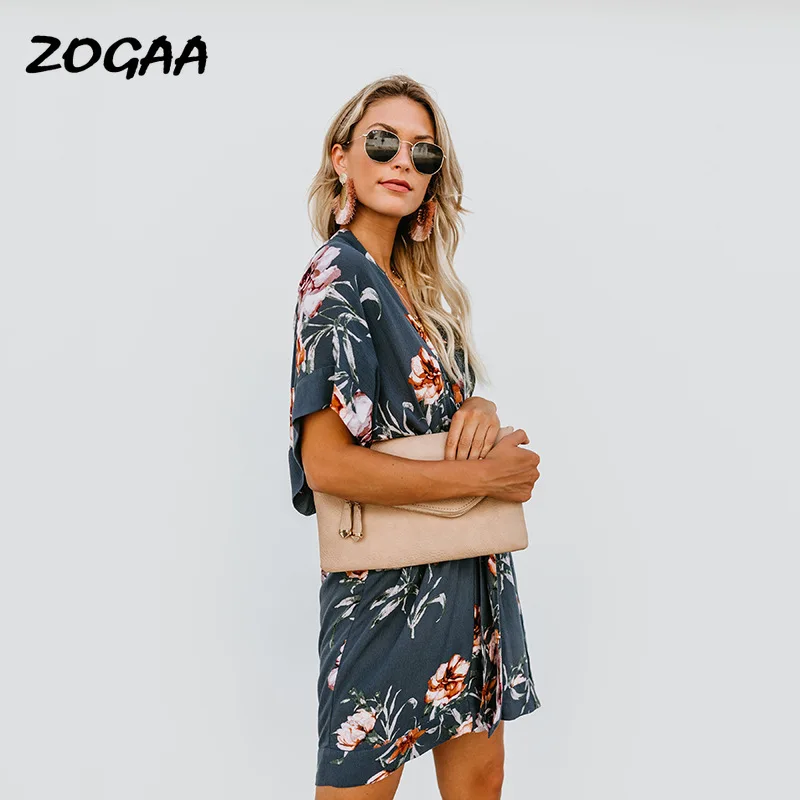 

ZOGAA Dress Women Fashion Spring Summer New Hot-selling Women's Clothing Print Chic V-neck A-Line Sashes Mini Hot Sale OL Daily