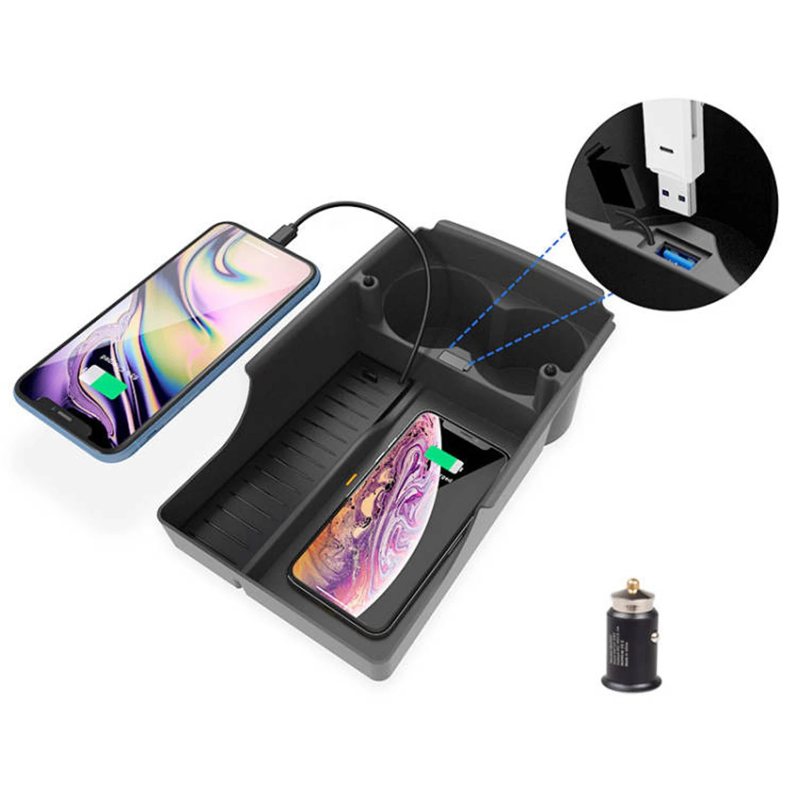 

Mobile Phone Qi 7.5W/10W Wireless Charger Storage Box Replacement for Tesla Model S X, Black Color