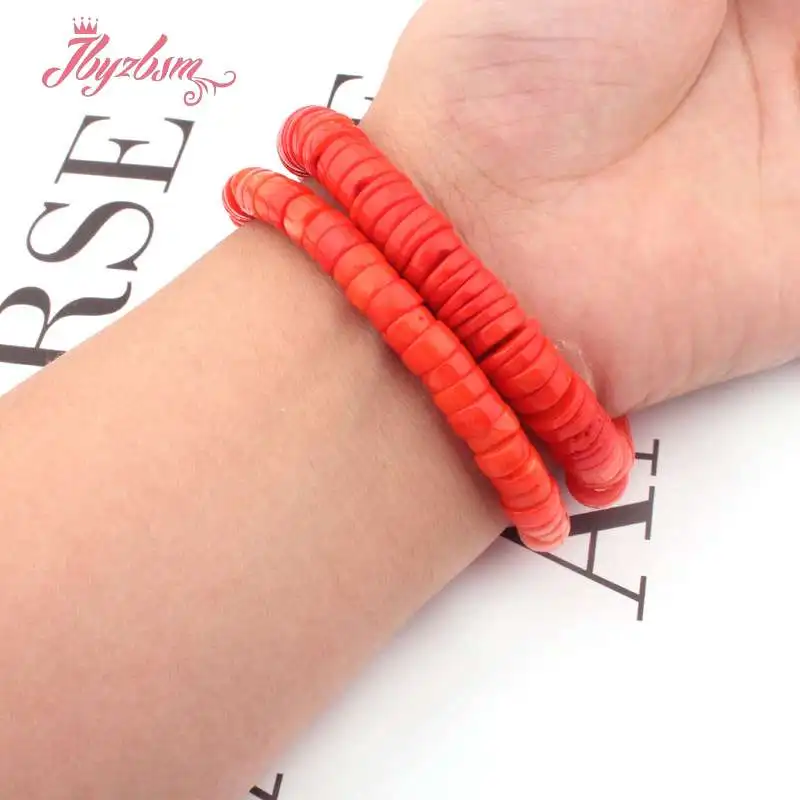 Свободные бусины из натурального камня Heishi красные оранжевые коралловые для