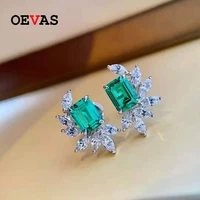 oevas 100 925 sterling silver real lab grown emerald high carbon diamond stub earrings for women sparkling wedding fine jewelry