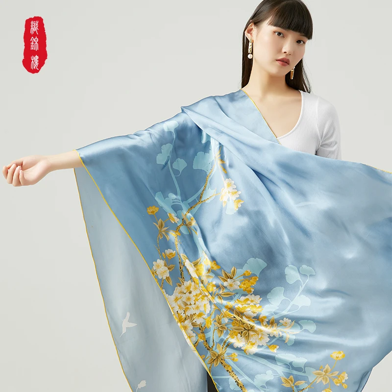 

Длинные шелковые шарфы из парчи на День учителя, новинка, зимний ветрозащитный шарф из шелка тутового шелкопряда с цветком, шаль в китайском...