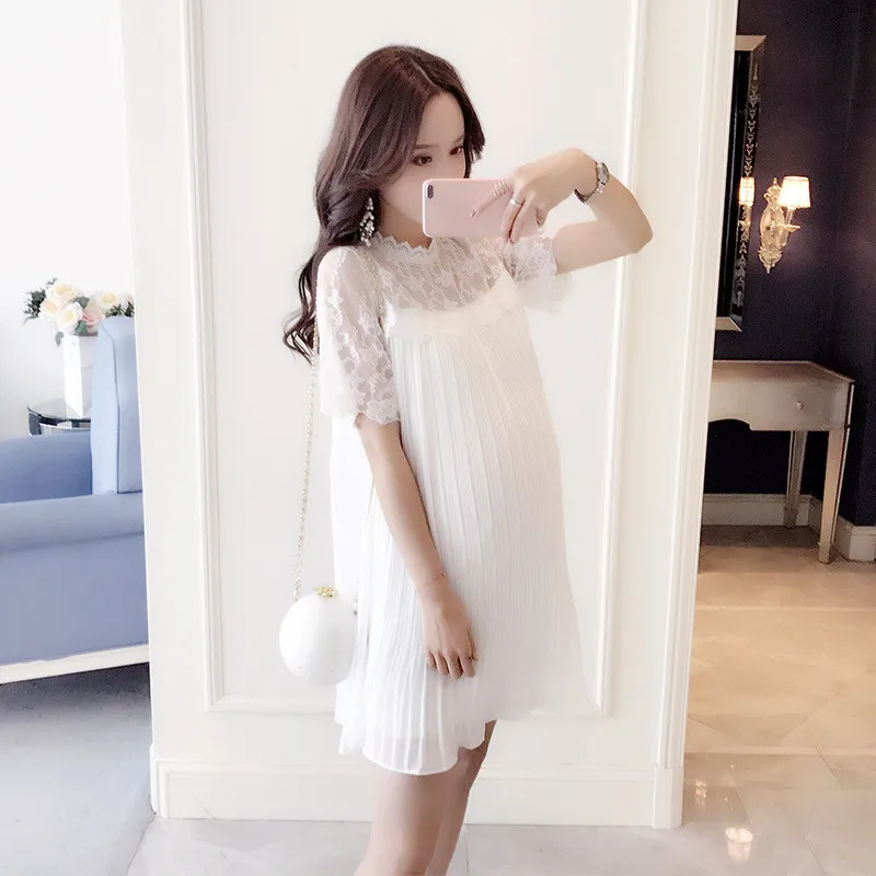 

White Chiffon Slim Loose Maternity Dress Summer Fashion Clothes for Pregnant Women Elegant Charming Pregnancy