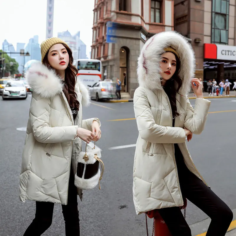 Шикарное длинное меховое пальто для женщин с капюшоном зимнее пуховое пекарни