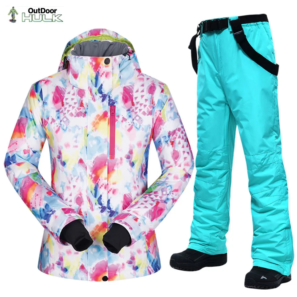 

Женский лыжный костюм, брендовый зимний ветрозащитный водонепроницаемый дышащий Теплый комплект, лыжная куртка и зимние штаны, костюмы для...