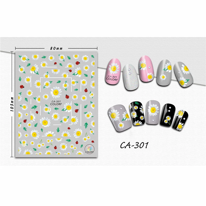 12pcs New Nail Sticker Daisy Sunflower Nail Art Sticker Set 3D Design Manicure Decals Colorful DIY Manicure Tools Nail Art
