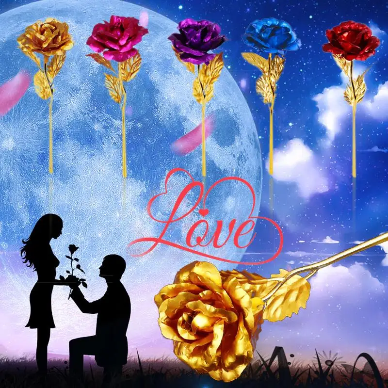 Gold Foil Plated Rose Flowers Goldplated Artificial Flower Golden Violet 24K Without Box Romantic | Дом и сад