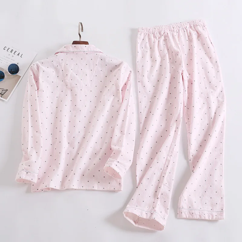 Women Long Sleeve Cute Casual Pajamas Korean Loose Striped Housewear Suits Autumn and Winter Cotton Sleepwear Couple Home Pj Set
