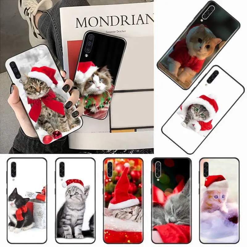 

Christmas cat cute animal Red hat Phone Case For Samsung galaxy A S note 10 7 8 9 20 30 31 40 50 51 70 71 21 s ultra plus