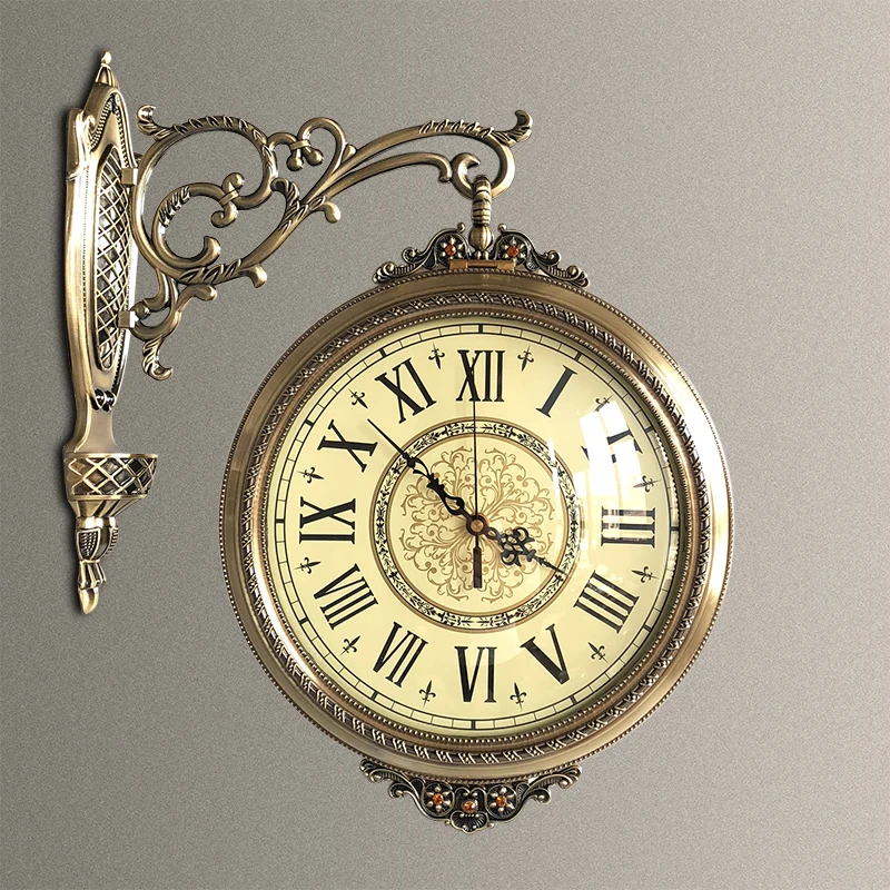 

Metal Nordic Retro Wall Clock Double Sided Metal Watch American Gold 3d Large Clocks Living Room Home Decor Zegar Scienny Gift