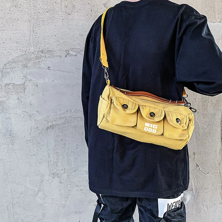 

Top Designer Multi-pockets Mens Crossbody Bag Canvas Package Street Style Hip Hop Teenage Youth Shoulder Bag Unisex Mesenger Bag