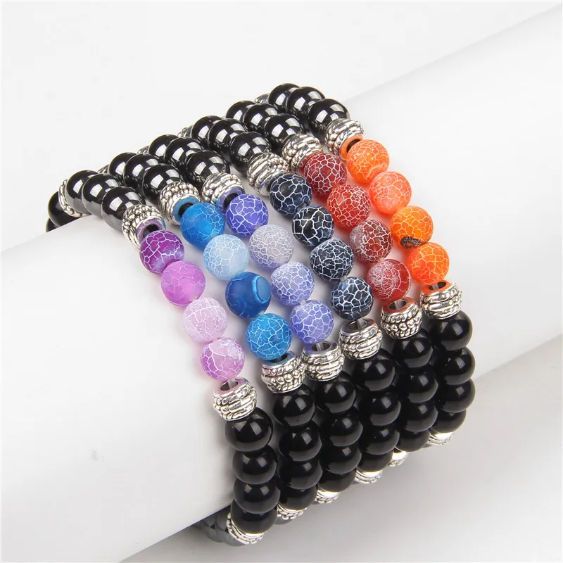 

Agates Beads Bracelet Hematite Black Onyx Natural Stone Bracelets For Women Men Weathered Agates Healing Reiki Trendy jewelry