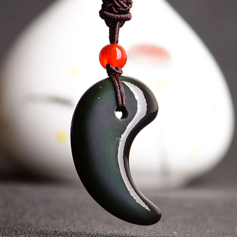 Natural Obsidian Pendant Tai Chi Necklace Magatama Agate Lucky Amulet Jade Jewelry Gift Men Women | Украшения и аксессуары