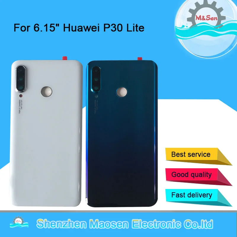 M& Sen для 6,1" huawei P30 Lite/Nova 4E стеклянная задняя крышка для батареи чехол+ стеклянная линза+ рамка для отпечатков пальцев+ оригинальная наклейка