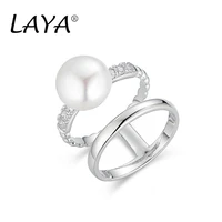 laya natural freshwater pearl ring for women pure 925 sterling silver double line zircon original modern luxury jewelry
