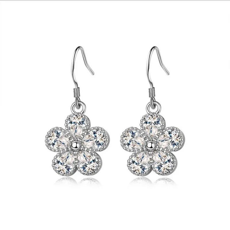 

Shiny Crystal Flower Girls Drop Earrings Jewelry Women Fashion 925 Sterling Silver Earring For Girl Accessories Female Ear Bijou