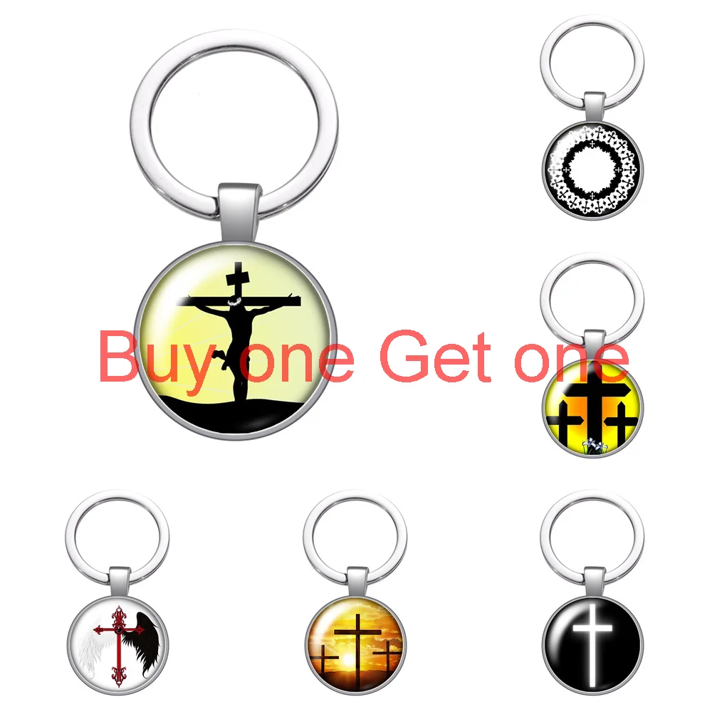 Брелок с крестом христианской веры из благородного стекла кабошоном