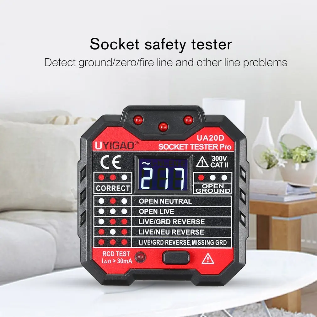 UYIGAO Portable Mini Digital Voltmeter Socket Tester Charger Detector Tester Voltage Tester Breaker Finder RCD Test UA20D