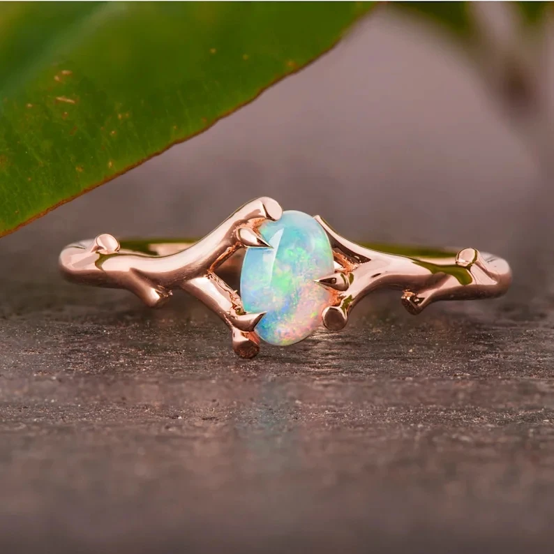 

Simple Opal Wedding Ring For Women Exquisite Branch Shape Rose Gold Color Engagement Rings Men Party Gifts